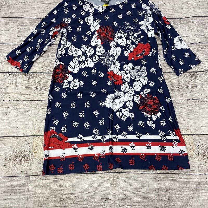 Gramarcy 22 Dress,3/4 Sleeves, Short, Navy with Red and White Floral Print, Stretch Fabric, Size: XL