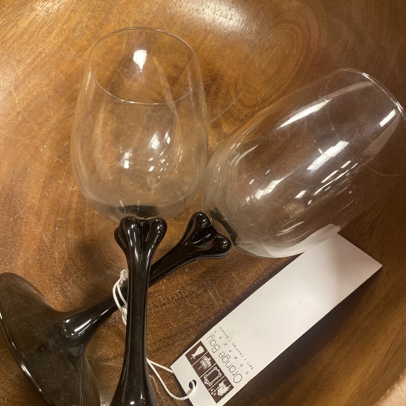 Black Stem Wine Glass, Size: Set Of 2