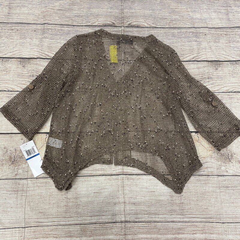 NWT Nina Leonard Cardigan 3/4 sleeves, Taupe, Mesh Fabric, Large Wooden Accent Buttons, Size: XL