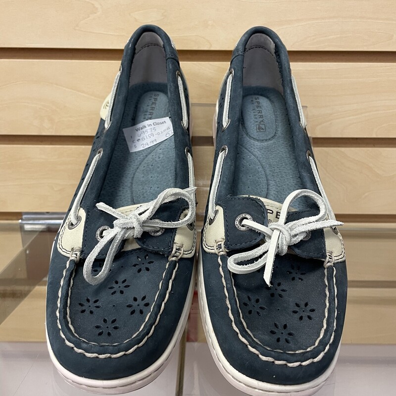 New Sperry Leather Loafer, Navy with a Leather Cord, Size: 7.5
