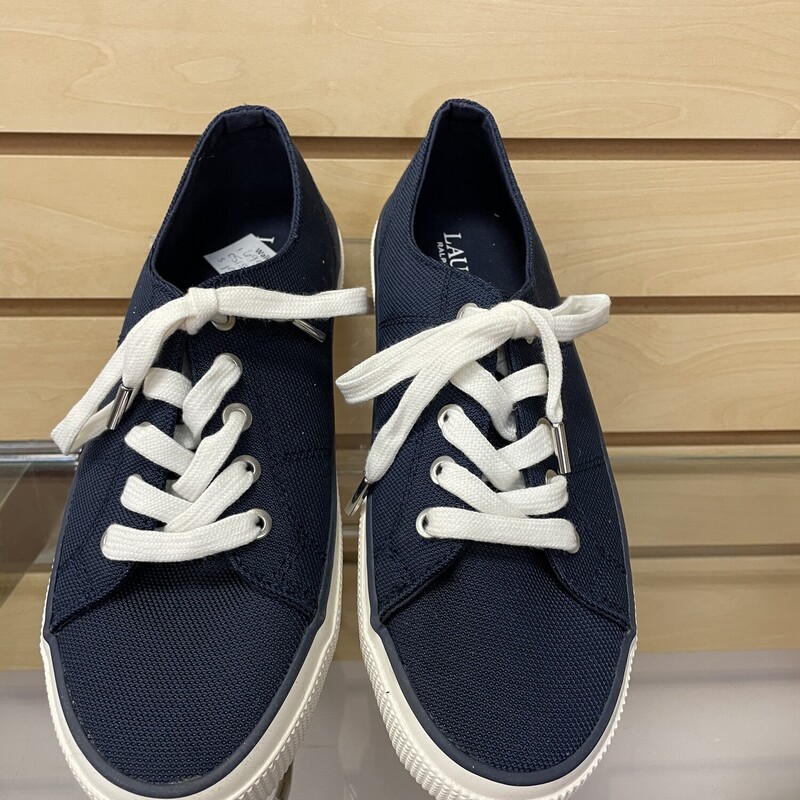 New Ralph Lauren Canvas Sneakers, Navy, Size: 7.5