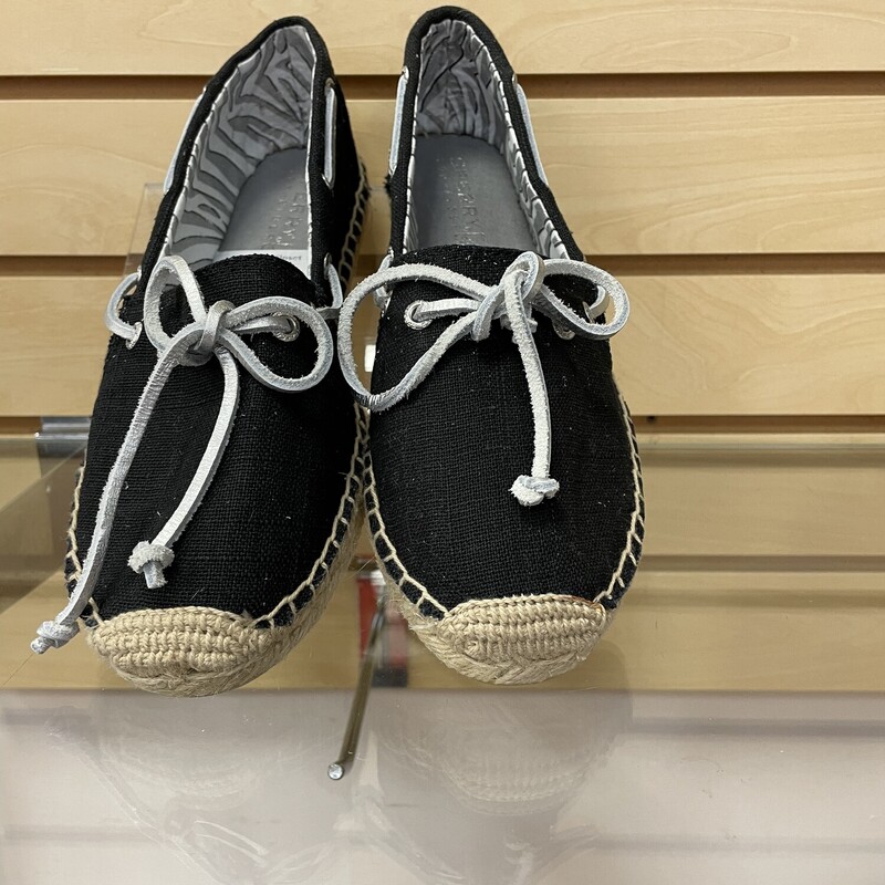 New Sperry Canvas Espadrille Loafers, Black with a Silver Leather Cord, Size: 7.5