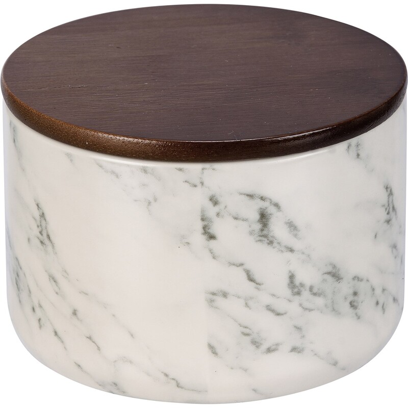Marbled Canister,
SKU: 113778
A marbleized stoneware canister from our Room By Room Collection with a wooden lid. Our Marbelized canister is perfect for keeping food fresh or storing various items. Food safe, Not microwave safe. Hand-wash only.
Dimensions:	4 Diameter x 3
Material:	Stoneware, Wood
UPC:	190134137786
Artist:	Primitives by Kathy