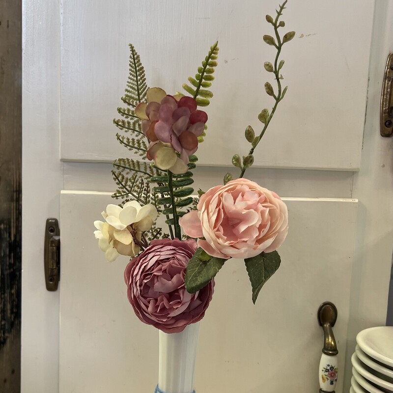 Add a touch of spring to your home with this Peony Spray.  This pretty floral has peonies, small hydrangeas and a few sprigs of ferns. Just drop it any stem vase for a perfect touch
Spray measures 16 inches in height