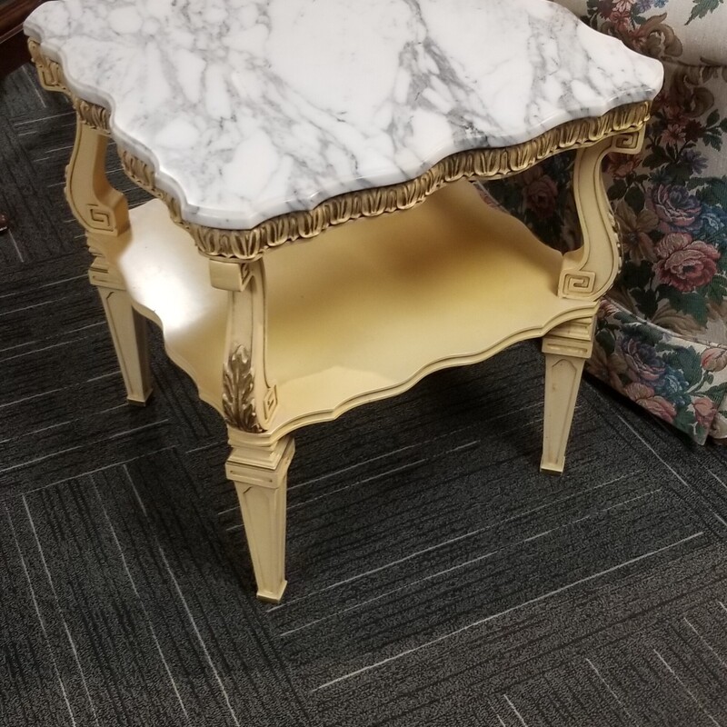 French marble top side table. 24in x 24in top.