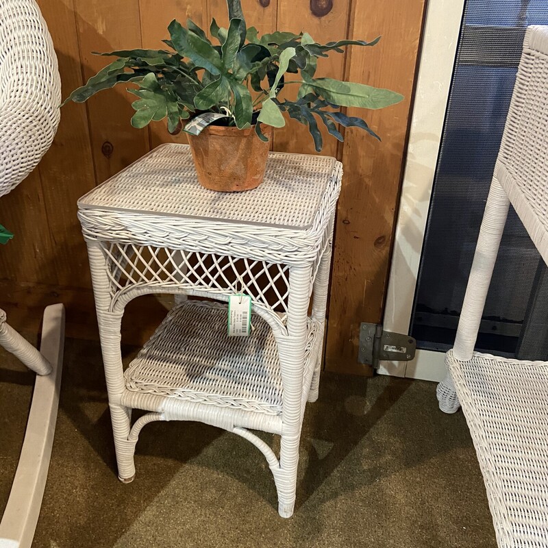 White Wicker Side Table