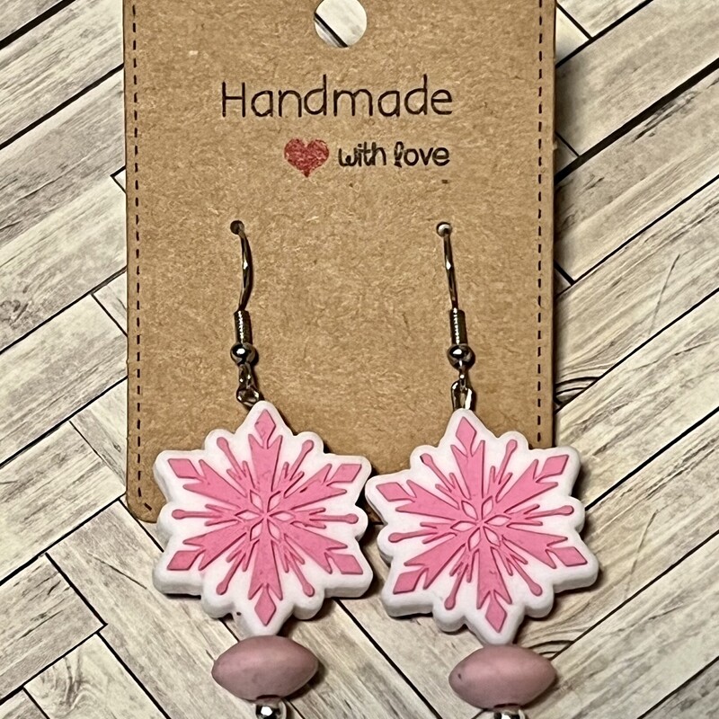 Silicone pink snowflake earrings
