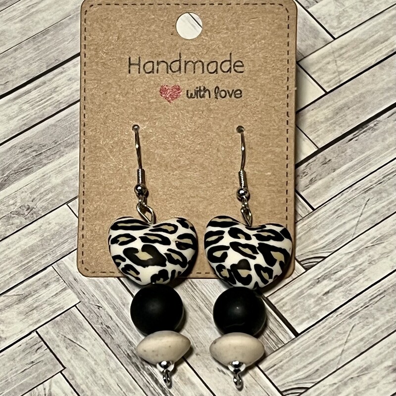 Silicone Leopard Heart Earrings