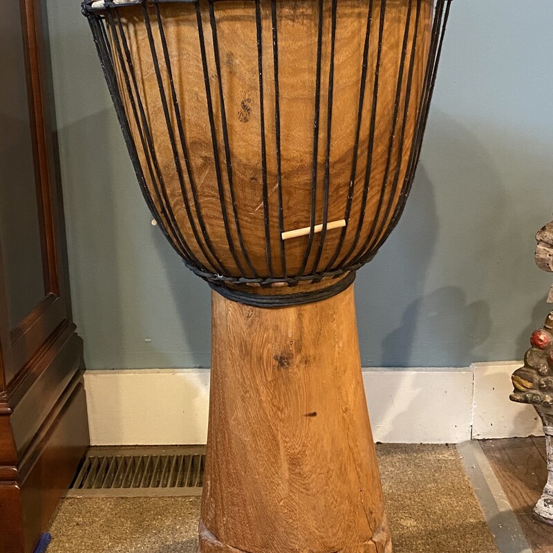 Djembe African Drum, hand carved bottom with Goat Skin

Has Pins to change the sound

 26H14W