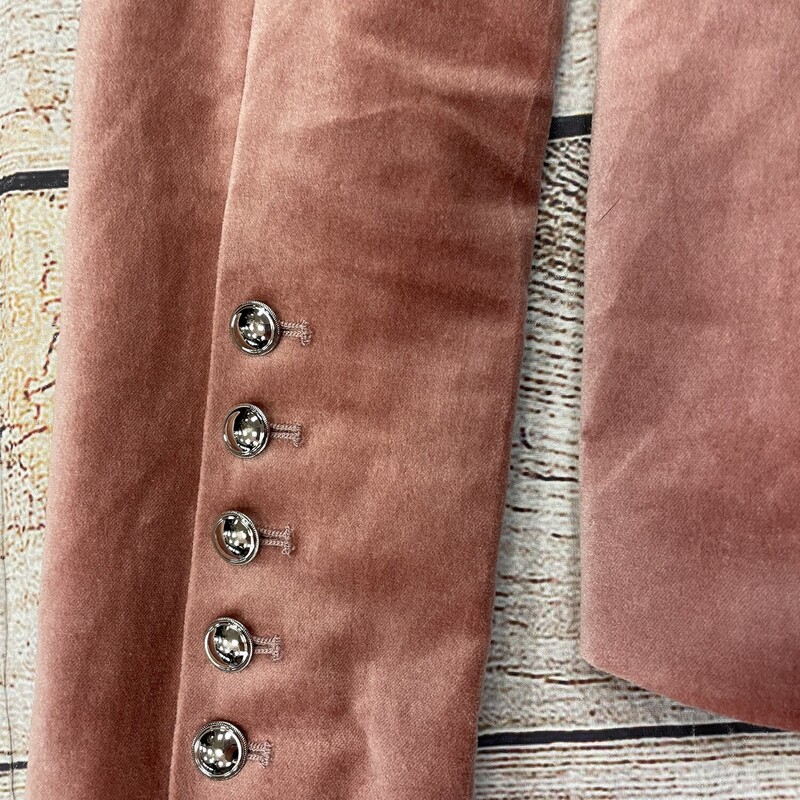 WHBM Jacket, Rose Pink Velvet Fabric, Single Button Closure, Accent Buttons on the Sleeves, Front Pockets, Size: Medium (8)