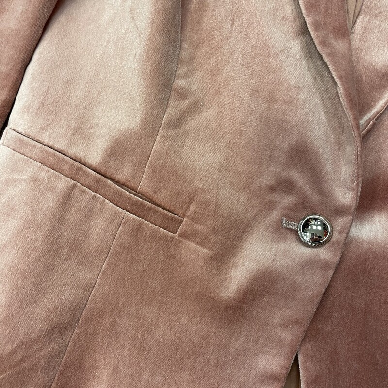 WHBM Jacket, Rose Pink Velvet Fabric, Single Button Closure, Accent Buttons on the Sleeves, Front Pockets, Size: Medium (8)