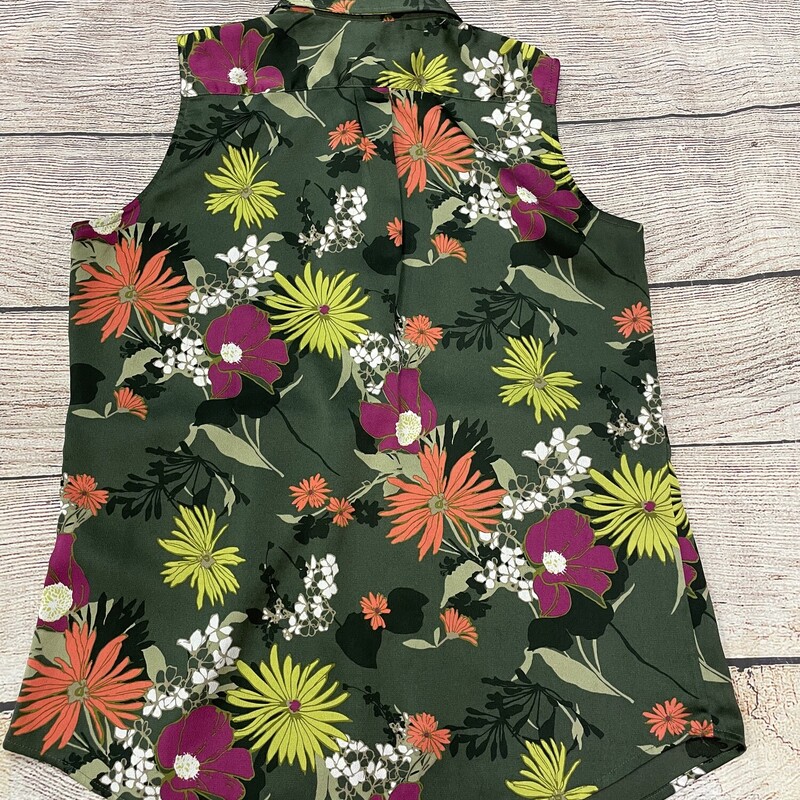 Banana Republic Sleeveless Blouse, Dark Green with a Floral Pattern, Size: Small