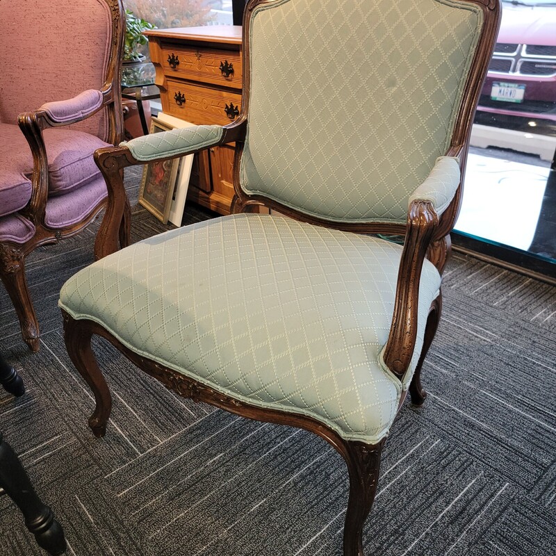 Formal  French Arm Chair in good condition by Schoonbeck.  Has a couple spots on the fabric.