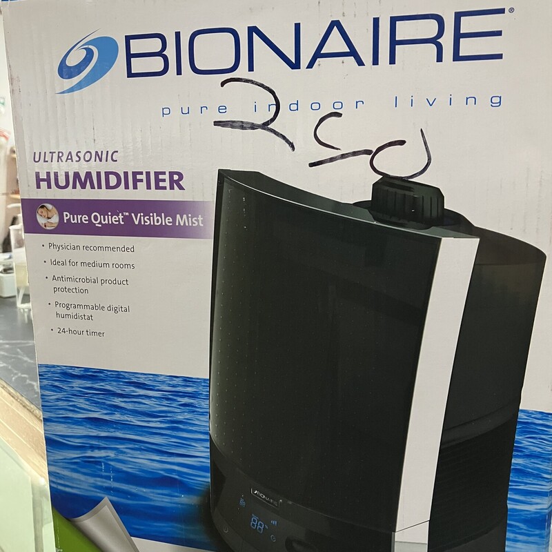 Humidifier, Bionaire Ultrasonic Humidifier
Programmable, 24 hour timer

NEW IN BOX