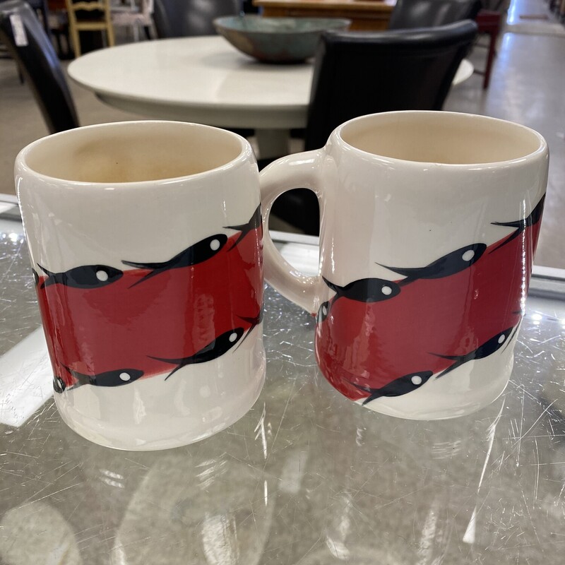 2x Fish School Mugs, Red/Wh, Size: 4.5 Inch