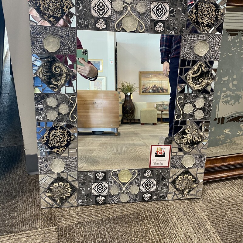 Gray Floral Mosaic Mirror