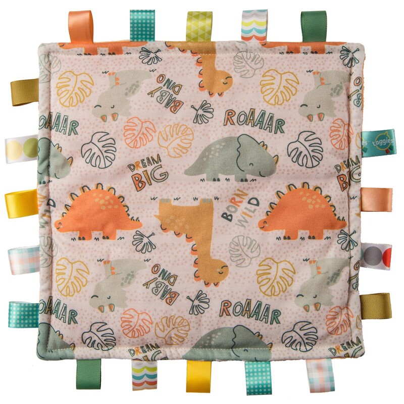 Help your child engage in sensory play with the Mary Meyers Taggies Original blanket. This plush blanket features a border of colourful Taggies ribbons that kids can touch, pull on, and play with to stimulate their senses. With its Comfy Dino print, this blanket makes a thoughtful gift for dinosaur-themed nurseries and play spaces.