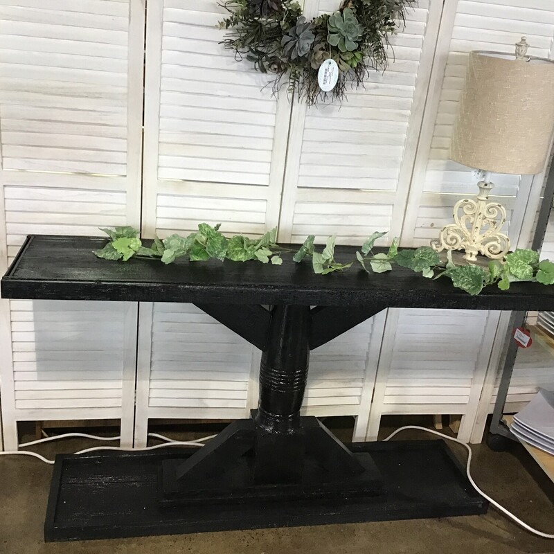 Handcrafted Sofa Table
Local Artist
Reclaimed wood
Painted Black
Center Post

Dimensions: 58x14x30