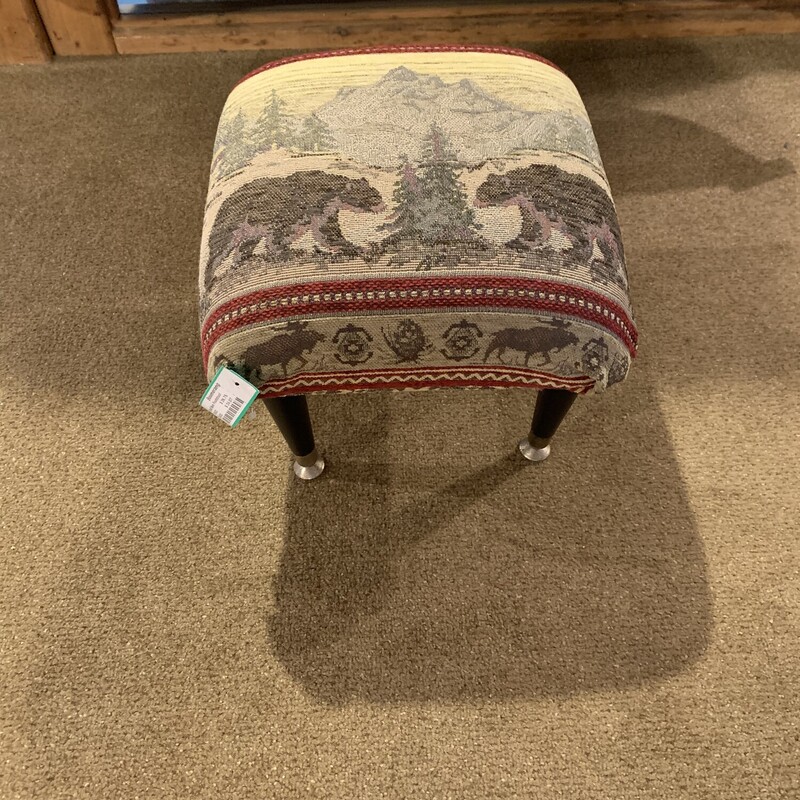 Small Bear Footstool
Size: 12x12x10
Great little footstool  covered with a bear motif tapestry