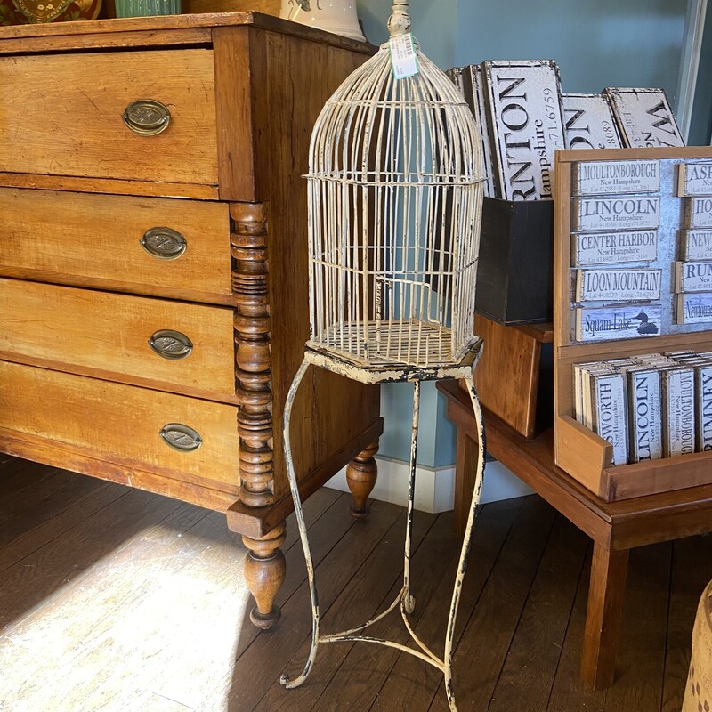 Vintage Ornamental Bird Cage + Stand

Bird Cage: 10x10x19
Stand: 12x12x23
Combined:12x12x42

If you love shabby-chic, rustic decor this is the item for you.  Bird cage and stand can be displayed separately or together.  Metal and wrought iron with white paint.
