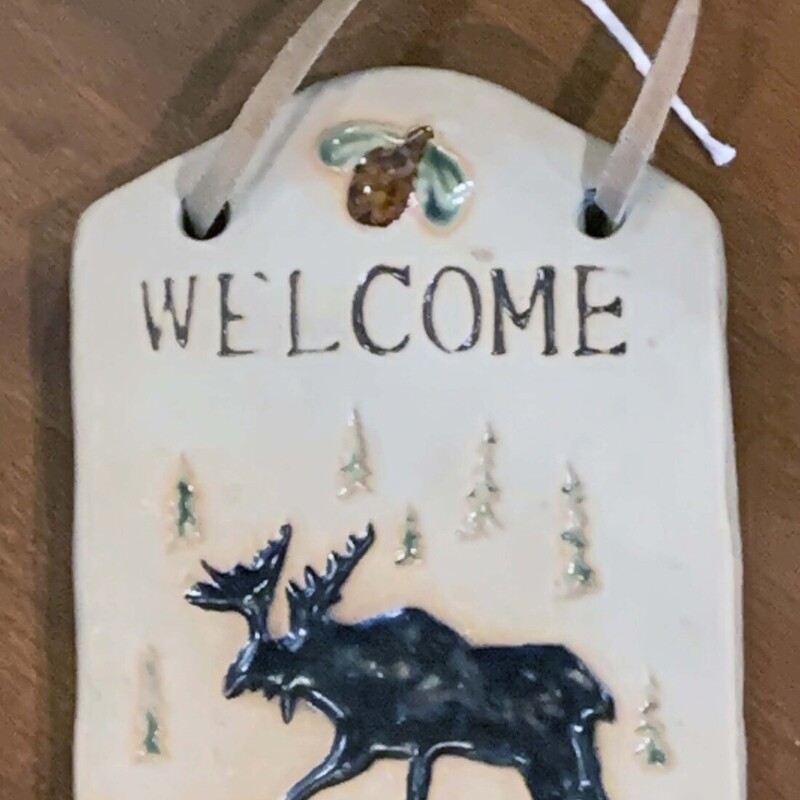 Sm Ceramic Moose Welcome