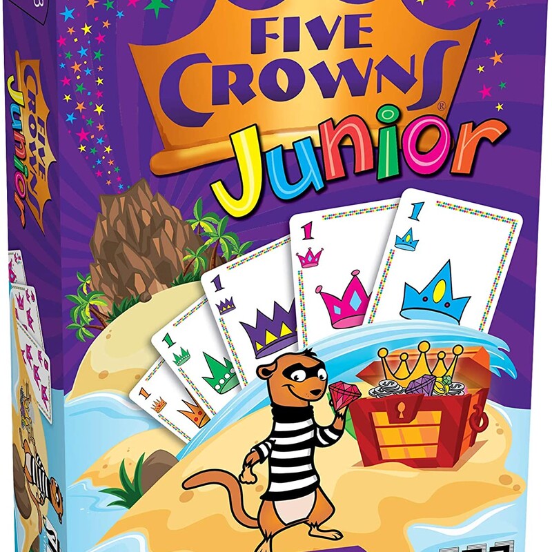 Five Crowns Junior, 5-99, Size: Game

Five Crowns is a kid-style rummy card game that the whole family will enjoy! Match your hand by color or number to earn treasure chips! It's educational and fun, teaching critical thinking and math skills while also building self esteem! It's an addictive family game that provides great interaction for kids and adults! For 2 to 6 players.
Features: Card Game
Genre: Mystery, Strategy
Number of Players: 2 Players, 3 Players, 4 Players, 5 Players, 6 Players
Play Time: 30 minutes