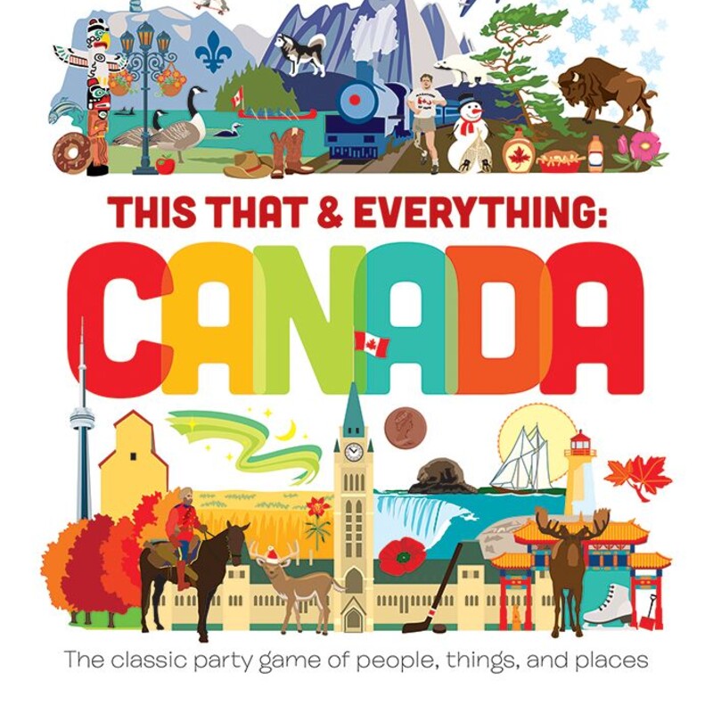 Canada This That & Everyt, 12+, Size: Game

This That & Everything: Canada is all aboot famous landmarks, iconic people, cultural influences and more. Players race to describe people, places and things related to Canada for their teammates to guess - in 30 seconds or less! The game includes 100 double-sided cards with six subjects per card, a score pad, pencil, and 30-second sand timer.