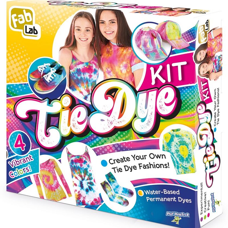 Fablab isn't about beauty or glamour...It's about individuality and trying new things!
Ave fun creating the latest tie dye fashions using your own shirts, socks, shoes and more!
Includes fun, water-based permanent dyes and easy-to-follow directions.
Kit allows you to dye up to five shirts.
Non-toxic, hypo-allergenic and solvent-free—no harmful chemicals; for ages 8 and up.

Colours included-Purple, Blue, Pink, Green