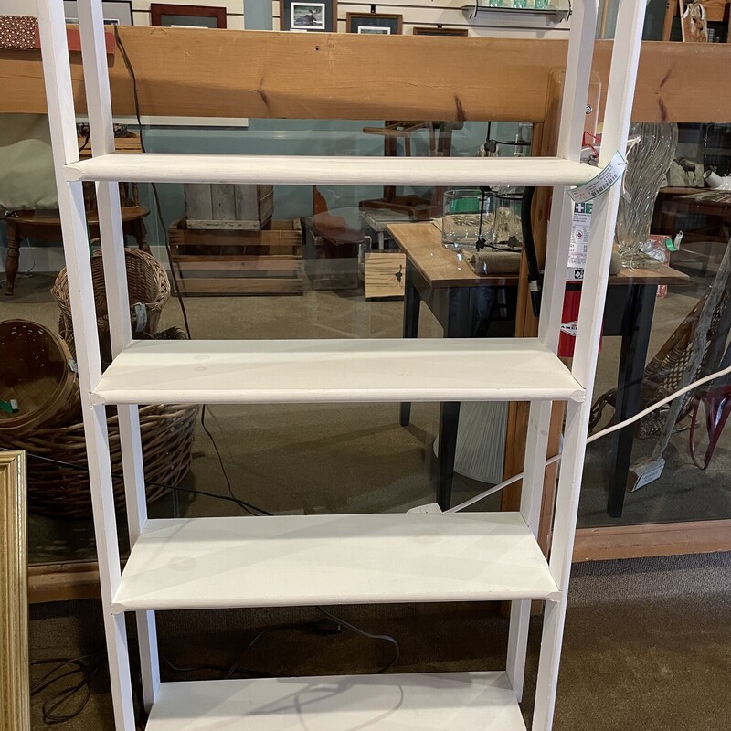 White Wood Storage Shelf
Size: 28 x 9 x 51
Pine open shelf unit with 4 shelves.
Great size to fit in a pantry, bathroom or closet
for extra storage.