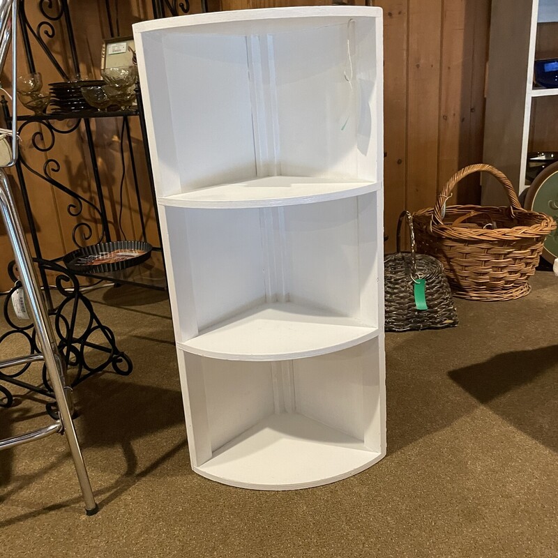 White Wood Corner Shelf
Size: 9x10x30
This 3 shelf piece is such a great size for
any room!  Ideal when you need that extra space.
Just painted and ready to go!