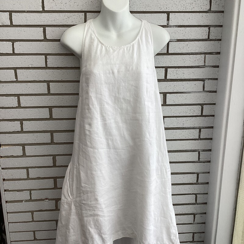 Slvless Linen Dress, White, Size: 2p Sm