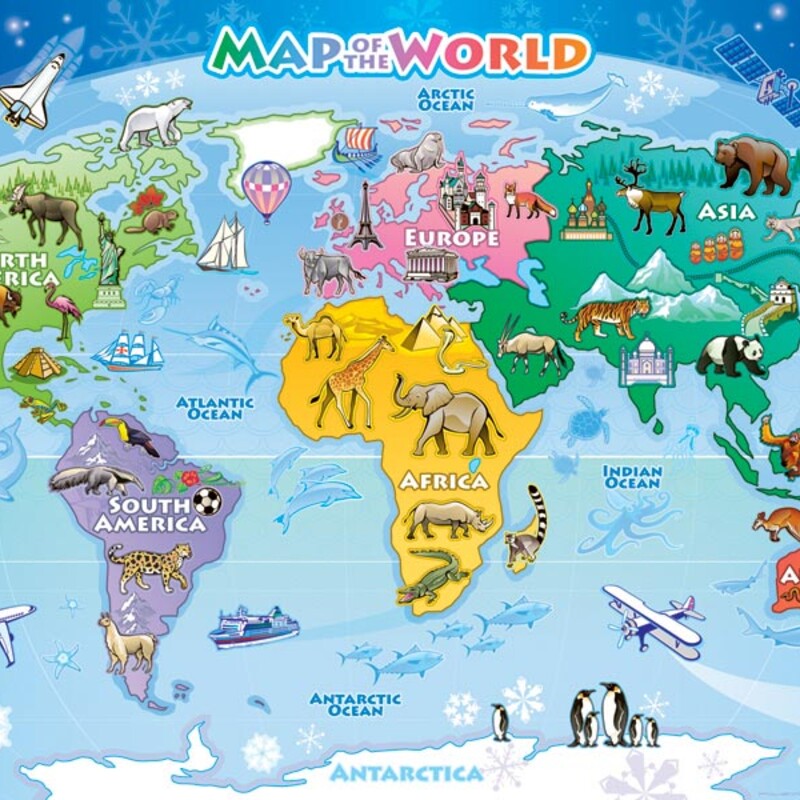 World Map Floor Puzzle, Ages 3+, Size: Puzzle