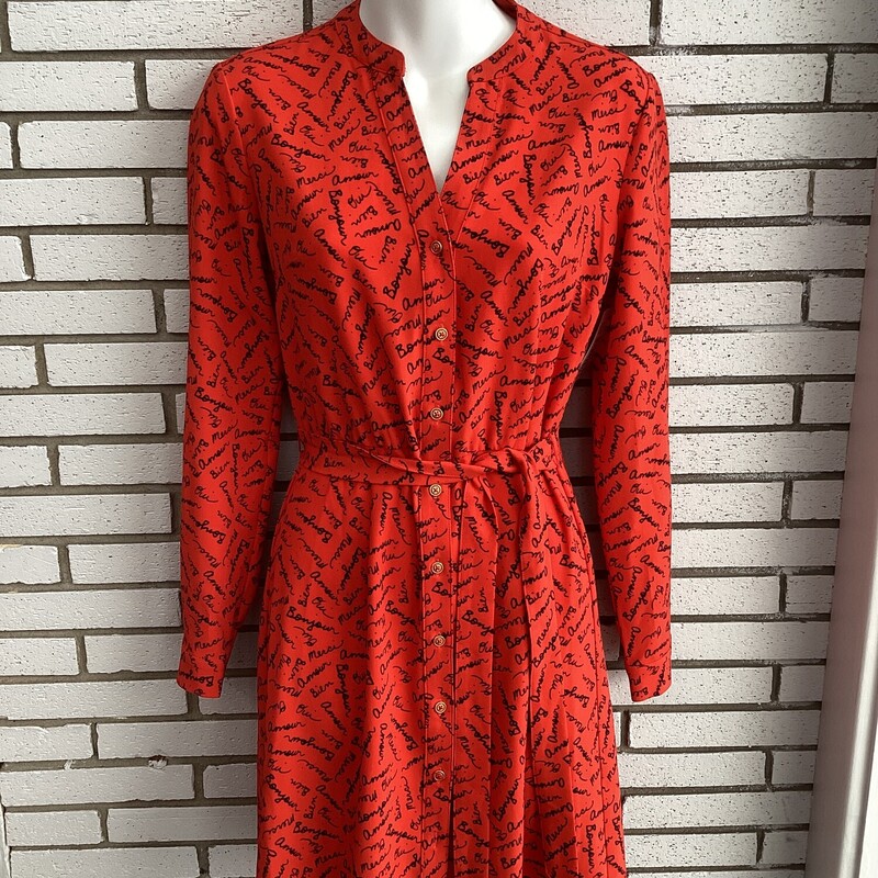 Ls Prt Btn Up Dress, Red/blk, Size: 0 Xs
