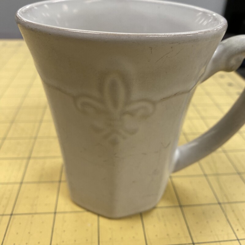 Stoneware Fleur De Lis Mug, Off Whte, Size: 4.5 Inch