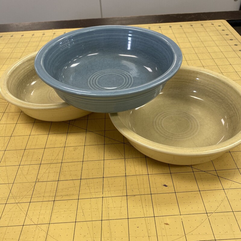 3x Vintage Fiestaware Bowls, Blu/Yel, Size: 7 Inch