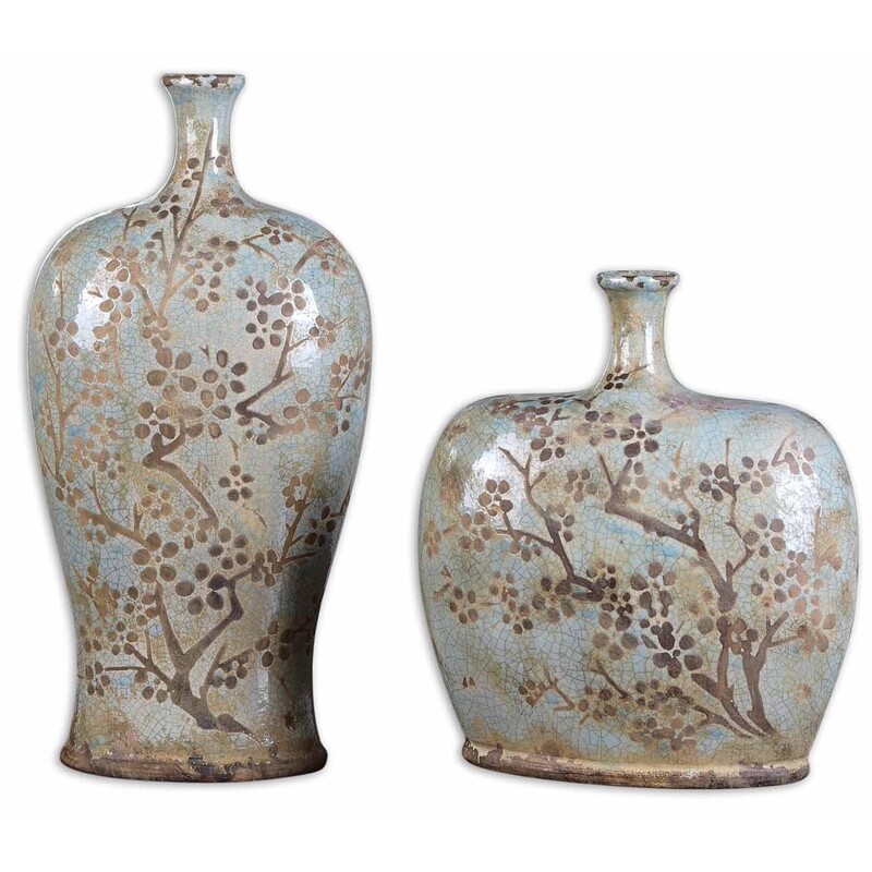 Uttermost Khaki Cherry Blossom Distressed Tall Vase
Blue Brown Tan Size: 9 x 18.5H
Retails: $250+ for 2
Coordinating one sold separately