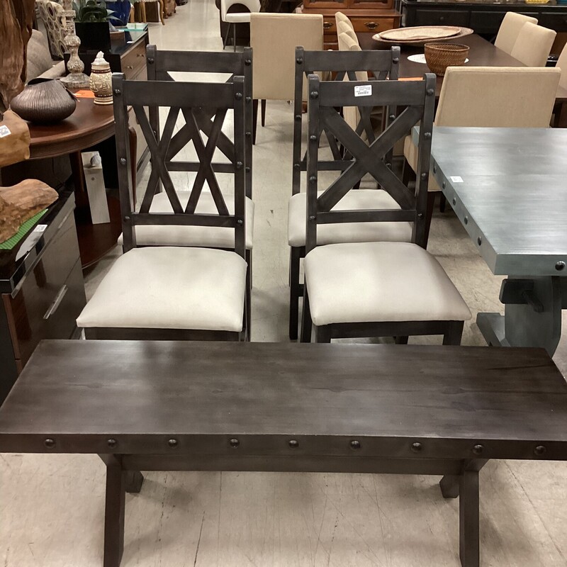 S/4 Dk Wd Chairs+Bench