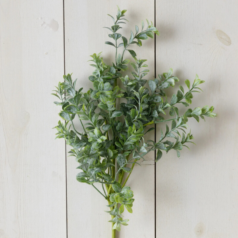 The Boxwood Pick has a dusty green color with a soft real feeling texture.  Add this pick to any seasonal arrangements or alone in vases, doughbowls or any place you need a some greenery
Pick measures 19 inches in length