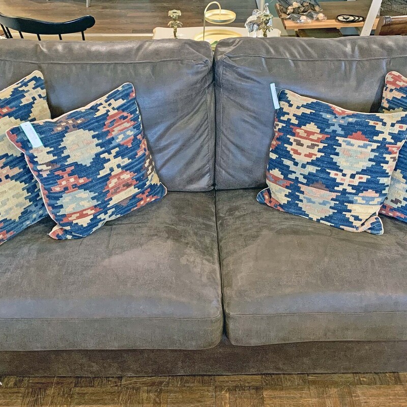 Turkish Pillow Medium
Size: 17x17
 Great Turkish design consisting of muted blues, reds and beige.  In great condition.  Each pillow has a beige zippered backing. There are 2 large pillows and 2 medium pillows all sold seperately.