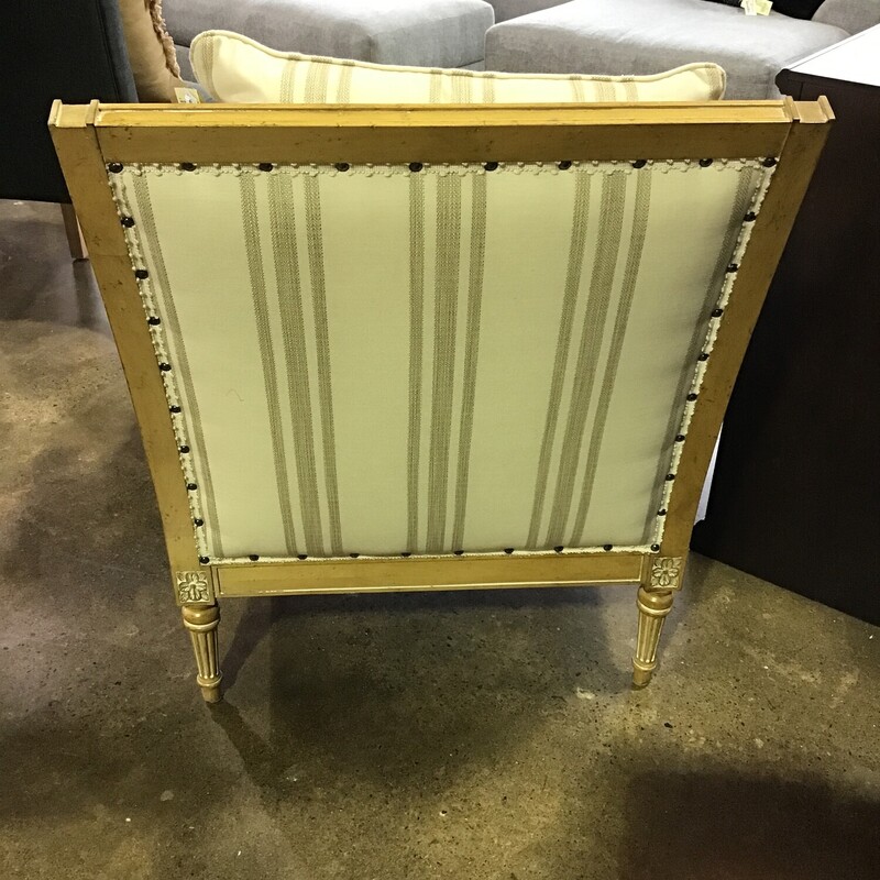This striped chair from Ethan Allen is in excellent condition and is oh so comfy! It features Featherblend in the cushions (both are flippable) and a light wood carved frame. The upholstery is cream with taupe stripes. Great in a family room, office or bedroom!
Dimensions are 29 in x 36 in x 35 in