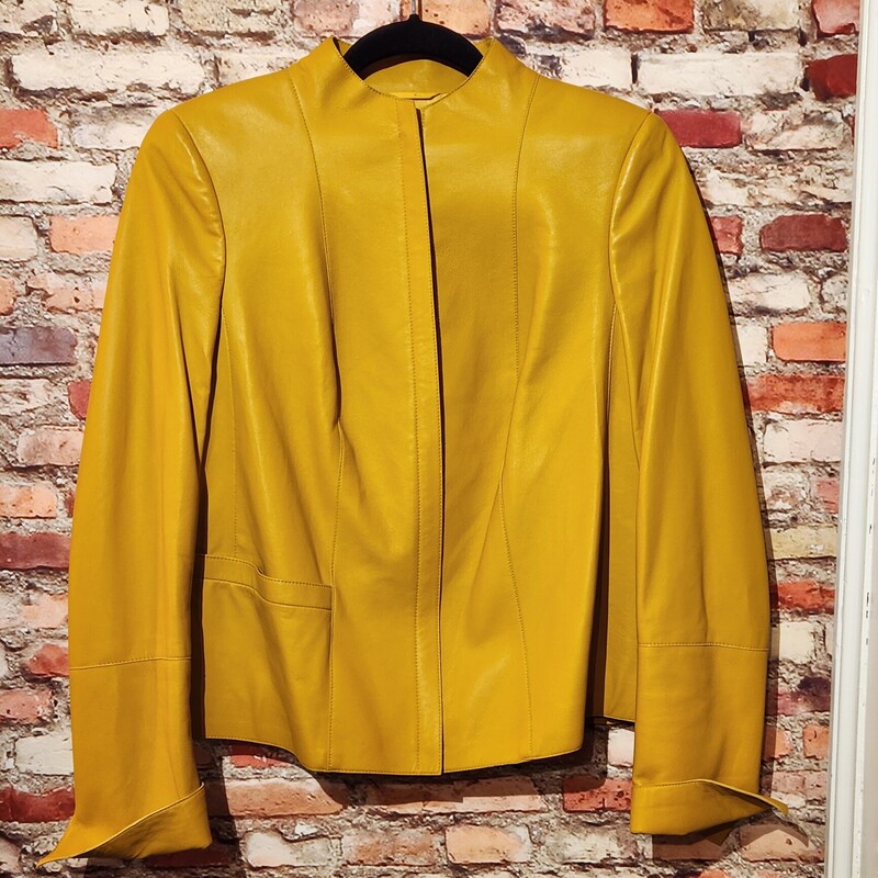 vintage AKRIS mustard color Calf skin leather jacket
1 outer pocket
zipper front closure
all measurements are aprox
p to p 19
p down sleeve without cuff 18 inches
cuffed 16.5 inches
from the back collar down is 23 inches
RETAIL OVER $3000
SIZE US 12
F 44
D 42