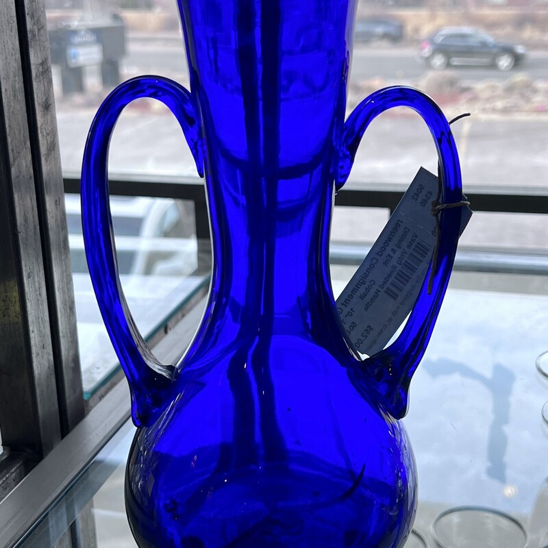 Vintage Reeded Handles Cobalt Vase
Size: 10in Tall