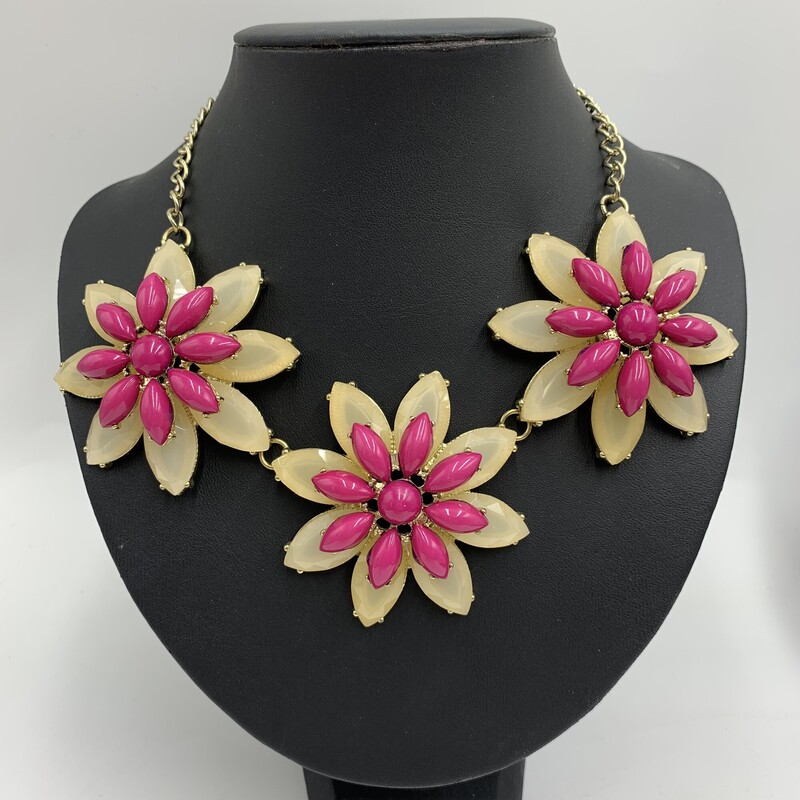 Necklace Flowers, Pink/gld, Size: None