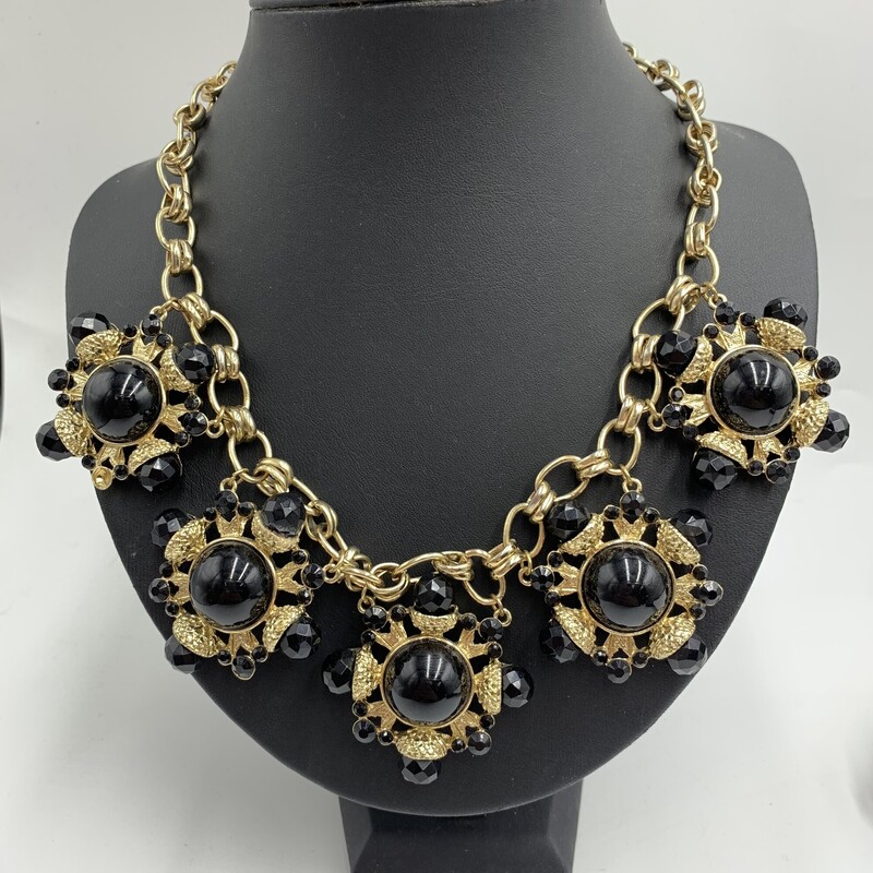Necklace, Gold/blk, Size: None