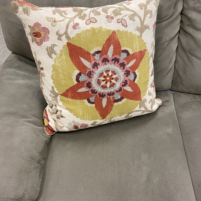 Center Floral Accent Pillow, Bge/Rust, Size: 20x20 In