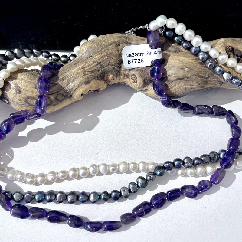 3 Strand Pearl & Amethyst necklace