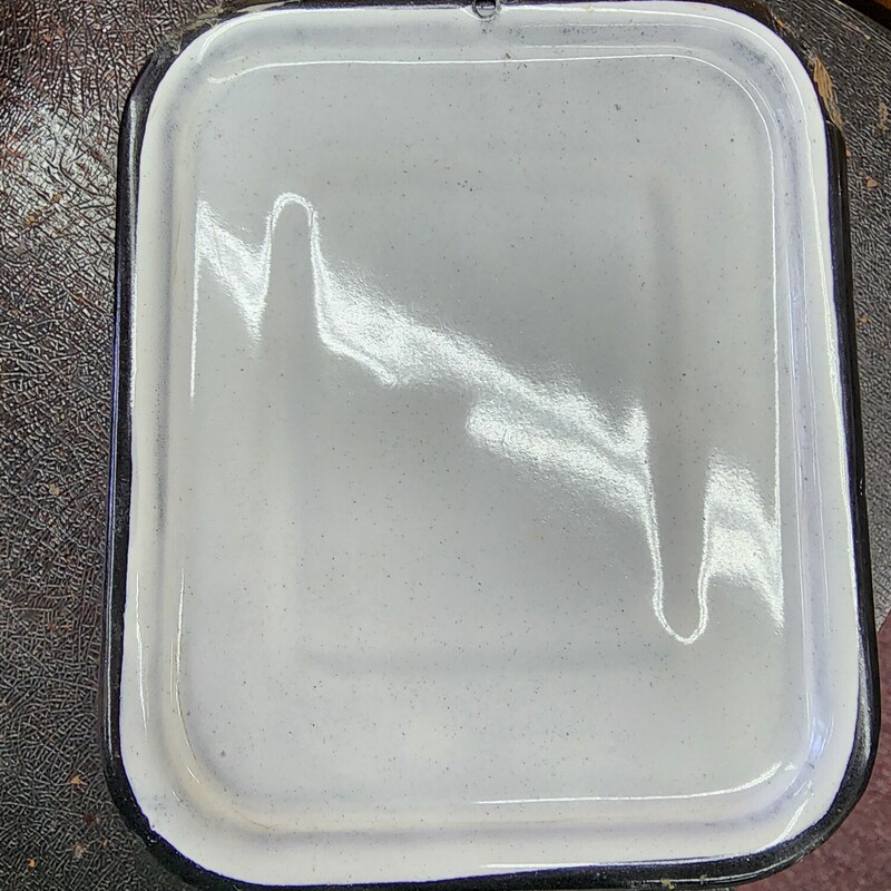 Vintage Enamelware Fridge Dish, White, Size: W/ Lid 4.5 x 5.5 x 2.5