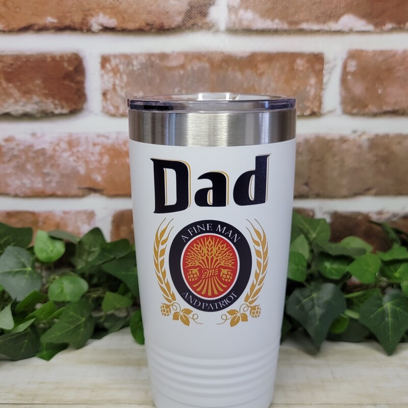 Dad will love his new custom tumbler. Our tumblers are UV Printed with the image shown with Best Dad by Par.

Keep your drinks ice cold longer and it is great for hot beverages. The clear lid even allows for use of straws!- Double wall 18/8 stainless steel construction

- Features copper insulation that keeps drinks HOT for 8 hours and COLD for 16 hours
- Tapered design that easily fits in cup holders
- Clear push-on lid
- No sweat Exterior
- Hand wash recommended

We UV Print the cups; so there is no worries of a vinyl decal peeling or coming off.