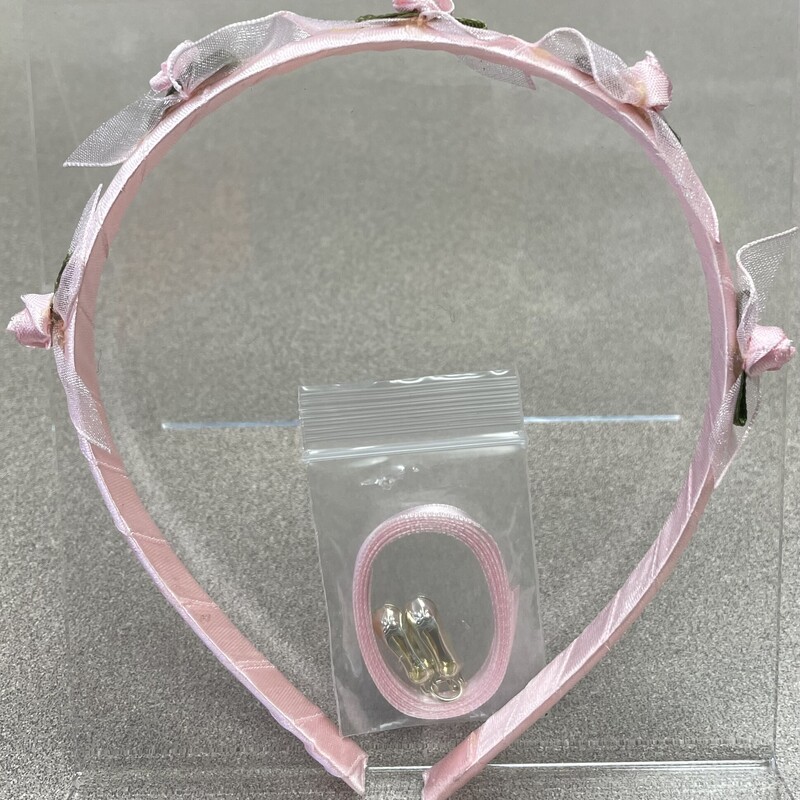 Rosebud Headband with Ribbon Ballet Shoe Necklace, Pink, Size: Infant