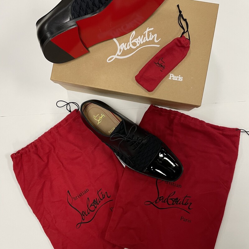 Christian Louboutin:  Men's Designer NEW Shoes, Black Leather & Textured Fabric, Size: 45 (US 11) (original box included).